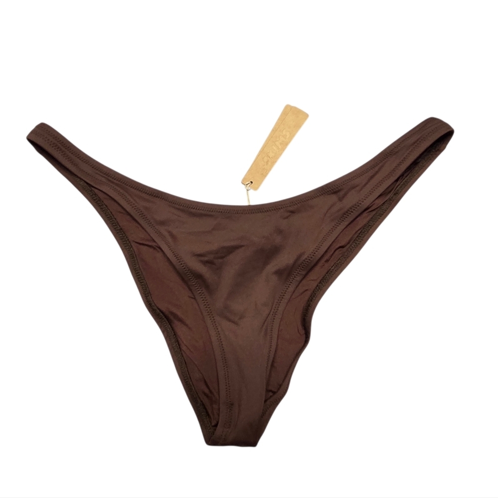 SKIMS Swim Cheeky Tanga Bottom Panty Swimsuit Cocoa Brown Large NWT